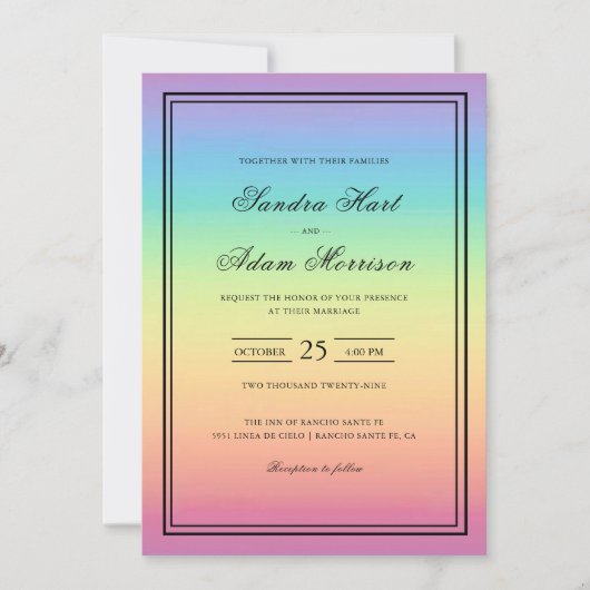 Pastel Ombre Regenboog Kleuren Trouw Kaart (Voorkant)