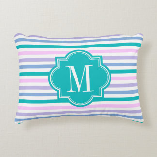 Pastel Ombre Stripes met Blauwgroen monogram Decoratief Kussen