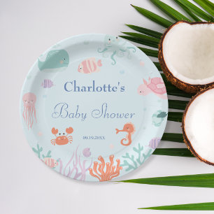 Pastel Onder de Zee Blauwe Baby Shower Papieren Bordje