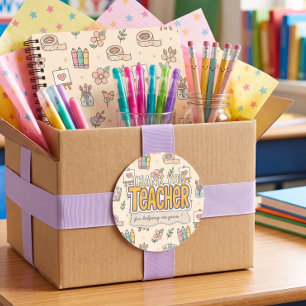 Pastel Onderwijs Schoolbenodigdheden Patroon Ronde Sticker