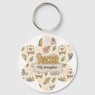 Pastel Onderwijs Schoolbenodigdheden Patroon Sleutelhanger