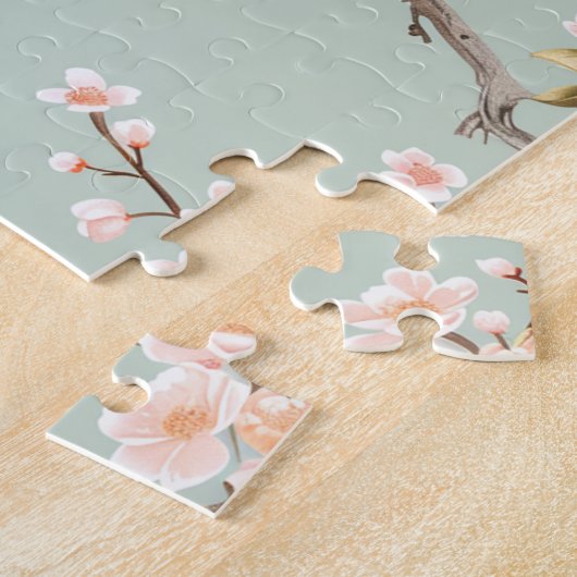 Pastel Oosterse vogel en fruit bloesems Legpuzzel (Zijkant)