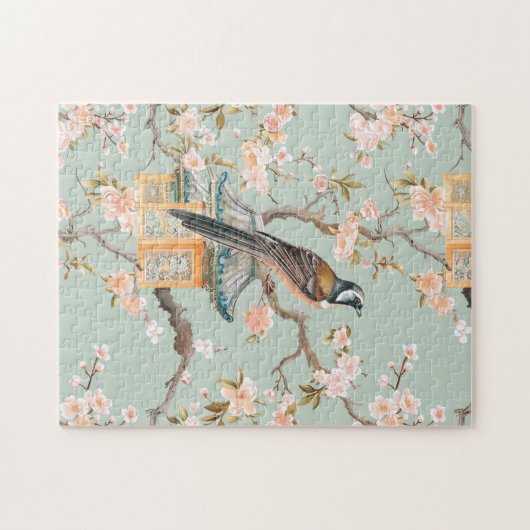 Pastel Oosterse vogel en fruit bloesems Legpuzzel (Horizontaal)