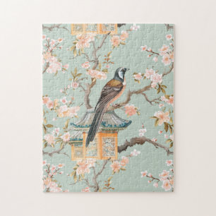 Pastel Oosterse vogel en fruit bloesems Legpuzzel