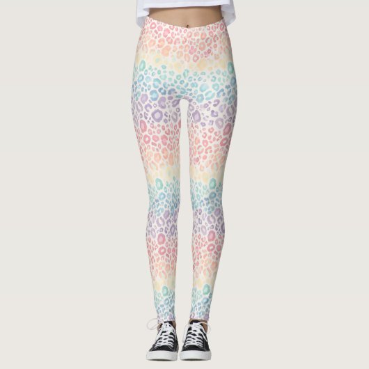 Pastel Opal Regenboog Luipaardprint Leggings (Voorkant)