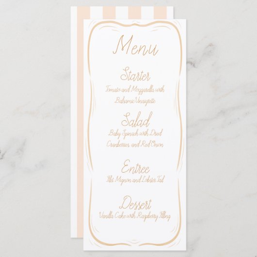 Pastel Orange Border Stried Mariage Menu (Devant / Derrière)
