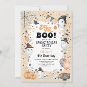 Pastel Oranje Black Halloween Ghost Boy Birthday Kaart (Voorkant)