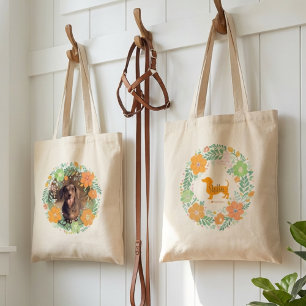 Pastel Oranje Dachshund Bloem Tas – Aangepaste Fot