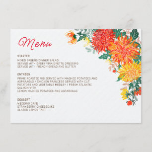 Pastel Oranje Gele Lente Dahlia Bloemen Bruiloft Menu