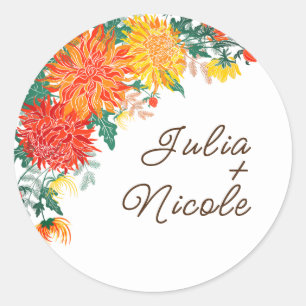 Pastel Oranje Gele Lente Dahlia Bloemen Bruiloft Ronde Sticker