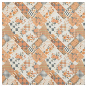 Pastel Oranje Patchwork Vintage Cottagecore Dekbed Stof