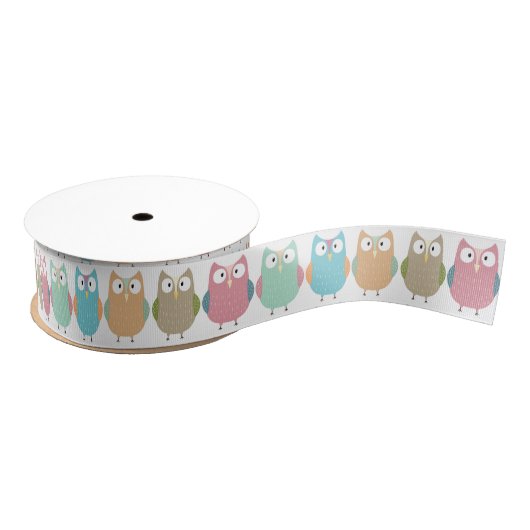 Pastel Owls op Parade Grosgrain Lint (Spoel)