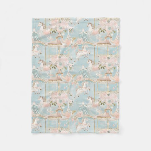 Pastel Paarden Draaimolen Patroon Fleece Deken (Voorkant)