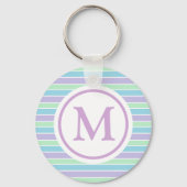 Pastel Paars Blue Green Stripes Monogram Sleutelhanger (Achterkant)