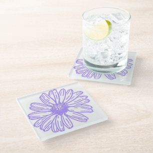 Pastel Paars Daisy Flower Print, Hippie Floral Glazen Onderzetter