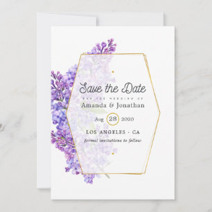Pastel Paars en Goud Geometrisch Herbarium Bruilof Save The Date