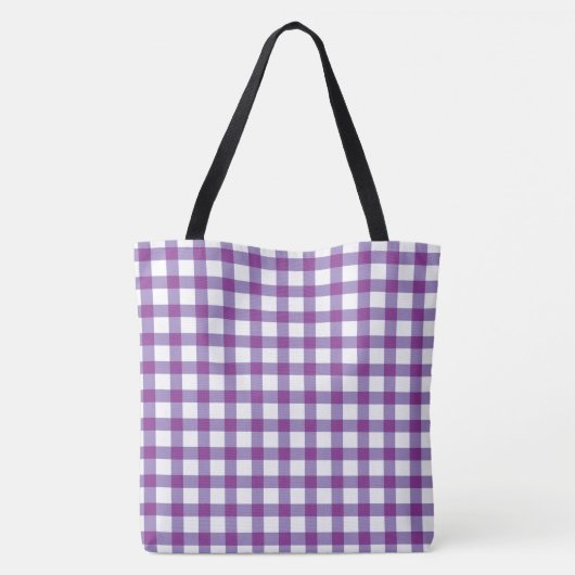 Pastel Paars Gingham Check Patroon Tote Bag (Achterkant)