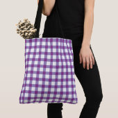 Pastel Paars Gingham Check Patroon Tote Bag (Dichtbij)