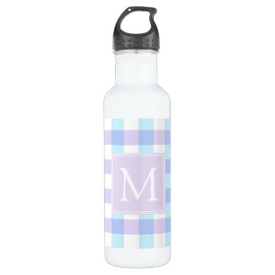 Pastel Paars Gingham Monogram Waterfles