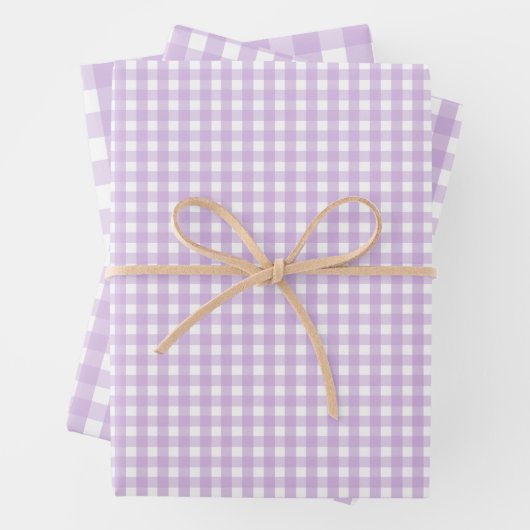 Pastel Paars Gingham Pattern Inpakpapier Vel (In situ)