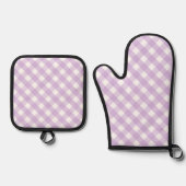 Pastel Paars Gingham Pattern Schort Ovenwant & Pannenlap Set (Voorkant)