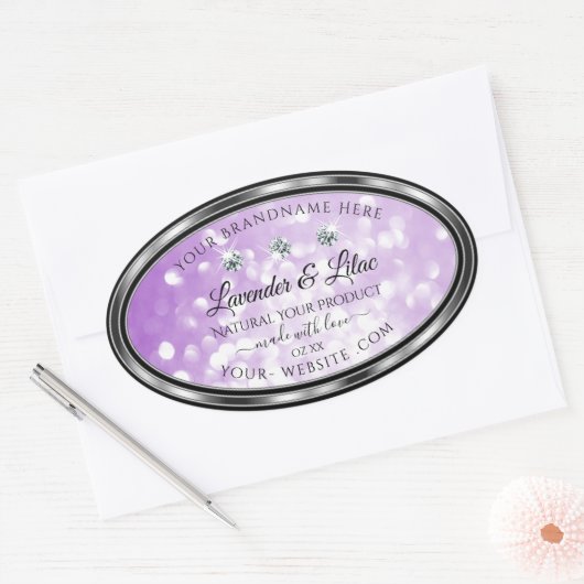 Pastel Paars Glitter Product Labels met diamanten (Envelop)