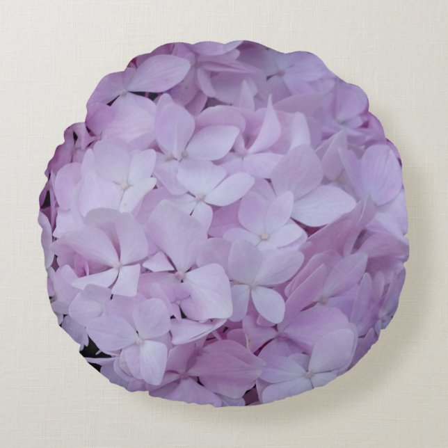 Pastel Paars Hydrangea Pattern Round Pillow Rond Kussen (Voorkant)