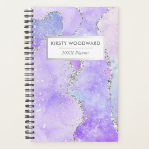 Pastel Paars & Witte Nep Zilver Glitter Agaat Planner
