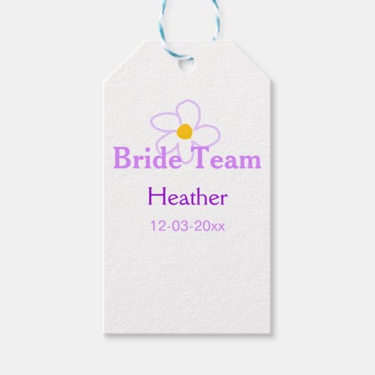 Pastel paarse bloem bruidsmeisje bruid team boho m cadeaulabel (Voorkant)