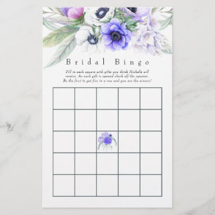 Pastel Paarse Bloemachtige Bruiloftsshower Bingo