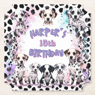 Pastel Paarse Dalmatische Puppy Waterverf Verjaard Kartonnen Onderzetters