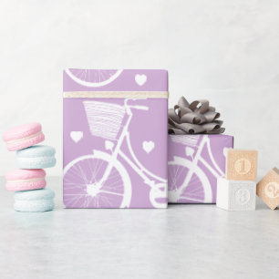 Pastel Paarse en witte Retrofiele fiets Cadeaupapier
