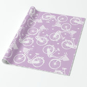 Pastel Paarse en witte  Retrofiele fiets Cadeaupapier (Uitgerold)