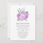 Pastel Paarse en Zilveren Roos Bat Mitzvah Kaart (Voorkant)