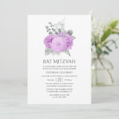 Pastel Paarse en Zilveren Roos Bat Mitzvah Kaart (Staand voorkant)