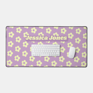 Pastel Paarse geel Schattige Daisy Retro Naam Bureaumat
