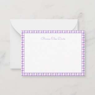 Pastel Paarse Gingham Kinderen Notitiekaartje