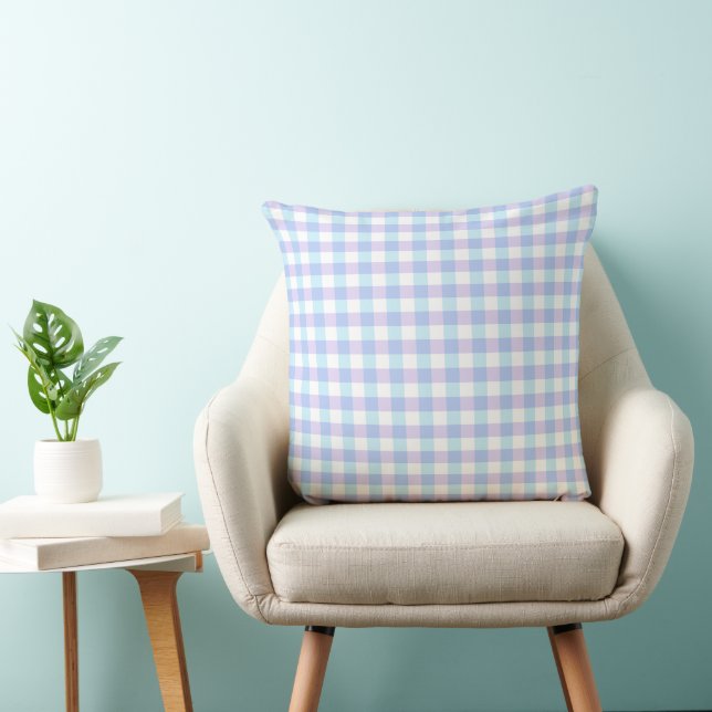 Pastel Paarse Gingham Kussen (Stoel)