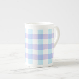 Pastel Paarse Gingham Porselein Kop