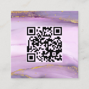 Pastel Paarse Gouden Randen QR Code Minimalistisch Vierkante Visitekaartje