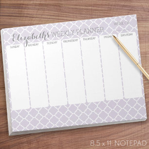Pastel Paarse grijze Quatrefoil met weekly Planner Notitieblok