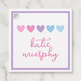 Pastel Paarse Hart Meisjes Gift Label