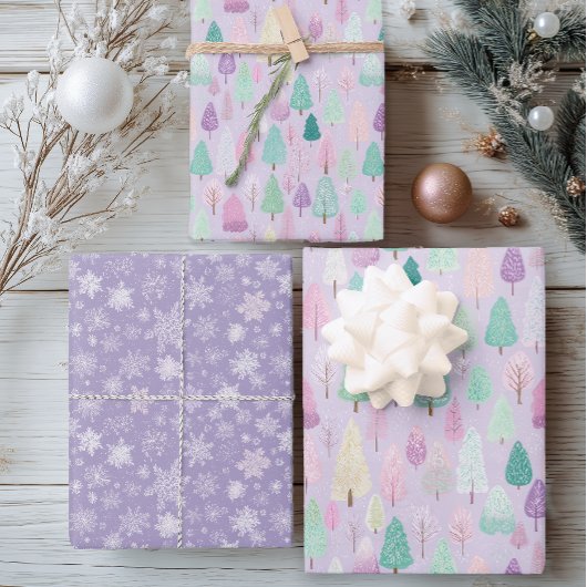 Pastel Paarse kerst Inpakpapier Vel