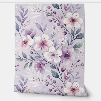 Pastel Paarse kleur Bloempatroon Behang