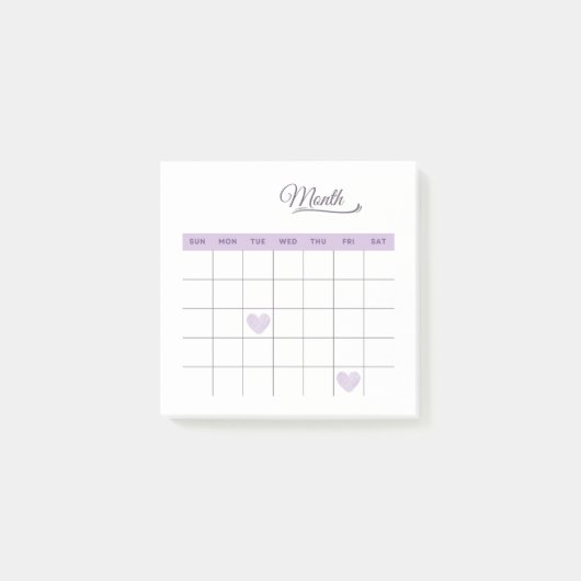 Pastel Paarse minimalistische romantische maandpla Post-it® Notes (Voorkant)