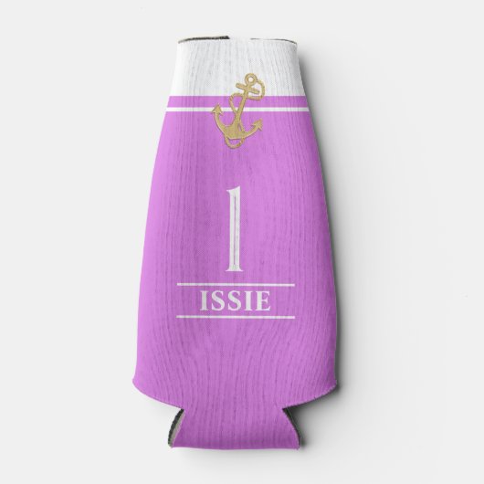 Pastel Paarse Nautische Monogrammed Flessenkoeler Flesjeskoeler (Voorkant)