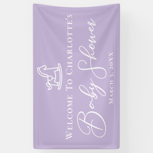 Pastel Paarse Rocking Horse Baby shower Custom Spandoek (Verticaal)