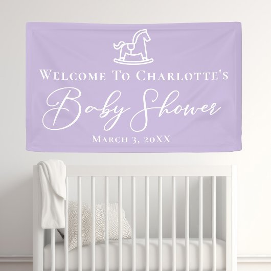 Pastel Paarse Rocking Horse Baby shower Custom Spandoek