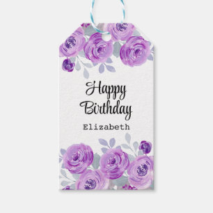 Pastel Paarse Roos Bloemengroen Happy Birthday Cadeaulabel