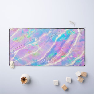 Pastel Paarse Roze & Blauwgroen Holografische Marm Bureaumat